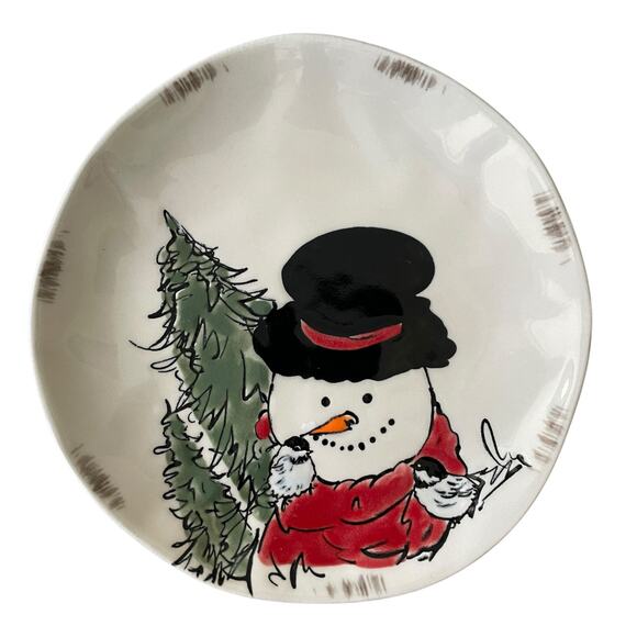 Grace Teaware Christmas SNOWMAN Porcelain Salad Plates 8.5in Set of 4 New - Picture 2 of 15